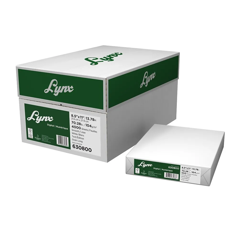 Domtar Lynx Digital 8.5" x 11" Multipurpose Paper, 70 lbs., 96 Brightness, 500/Ream, 8 Reams/Carton (630800)