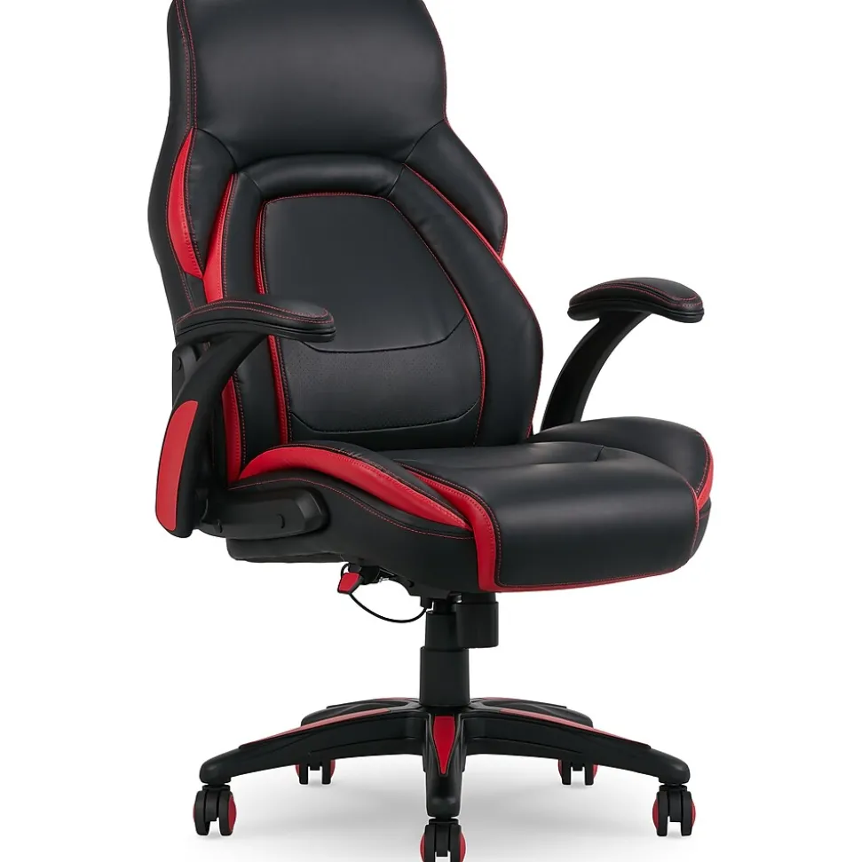 Dormeo Vantage Ergonomic Bonded Leather Swivel Manager Chair, Black/Red (60030-RED)