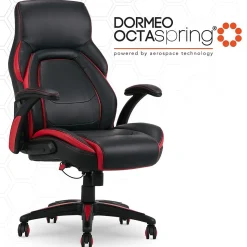 Dormeo Vantage Ergonomic Bonded Leather Swivel Manager Chair, Black/Red (60030-RED)