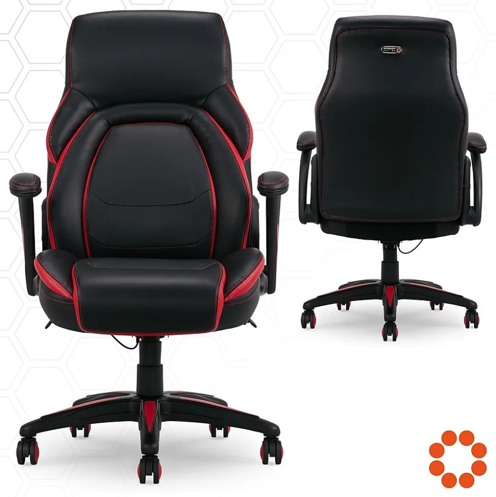 Dormeo Vantage Ergonomic Bonded Leather Swivel Manager Chair, Black/Red (60030-RED)