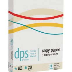 DPS by Staples 8.5" x 11" 3-Hole Punch Copy Paper, 20 lbs., 92 Brightness, 500/Ream (DPS08511P)