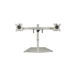 Dual Monitor Stand - Free Standing Desktop Pole Stand for 2x 24" VESA Mount Displays -Synchronized Height Adjustable - Silver