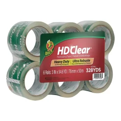Duck HD Clear Heavy Duty Packing Tape, 3" x 54.6 yds., Clear, 6/Pack (307352/7496)