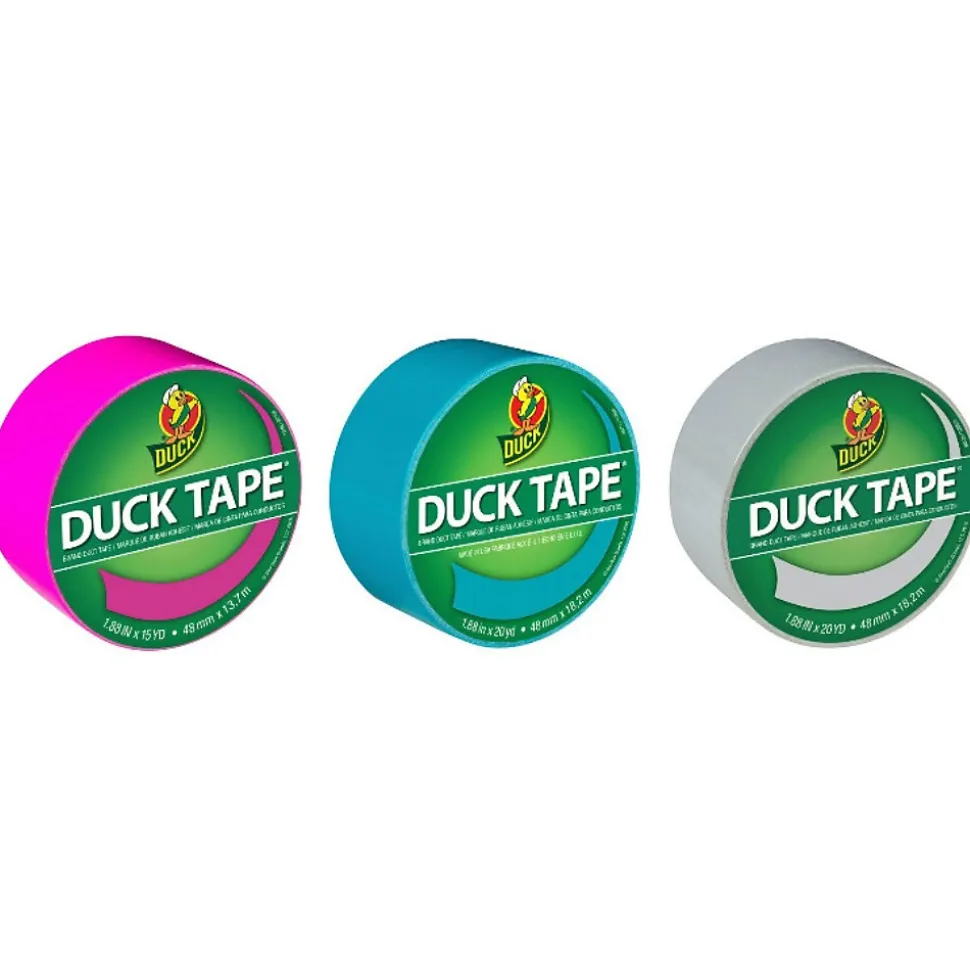 Duck Heavy Duty Duct Tapes, 1.88" x 20 Yds./1.88" x 15 Yds., Aqua/Dove Gray/Fluorescent Lilac, 3 Rolls/Pack (DUCKLAG-STP)
