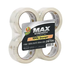 Duck Max Strength Heavy Duty Packing Tape, 1.88" x 54.6 yds., Clear, 4/Pack (241511)