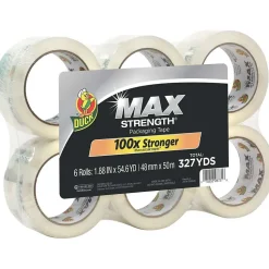 Duck Max Strength Heavy-Duty Packing Tape, 1.88" x 54.6 yds., Clear, 6/Pack (241513)