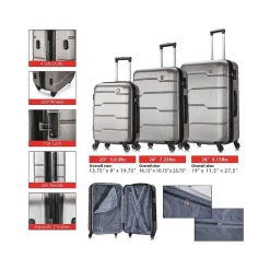 DUKAP Rodez 3-Piece Hardside Spinner Luggage Set, TSA Checkpoint Friendly, Silver (DKRODSML-COA)