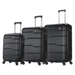 DUKAP Rodez 3-Piece Hardside Spinner Luggage Set, TSA Checkpoint Friendly, Black (DKRODSML-BLK)