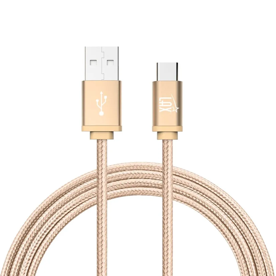 Durable Braided USB Type C Cable for Google Pixel 2, Samsung S8 (6ft) - Gold