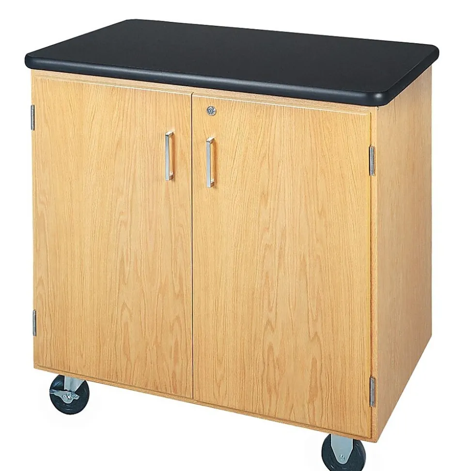 DWI Mobile Storage Solid Oak Wood Cabinet With ChemGuard Top