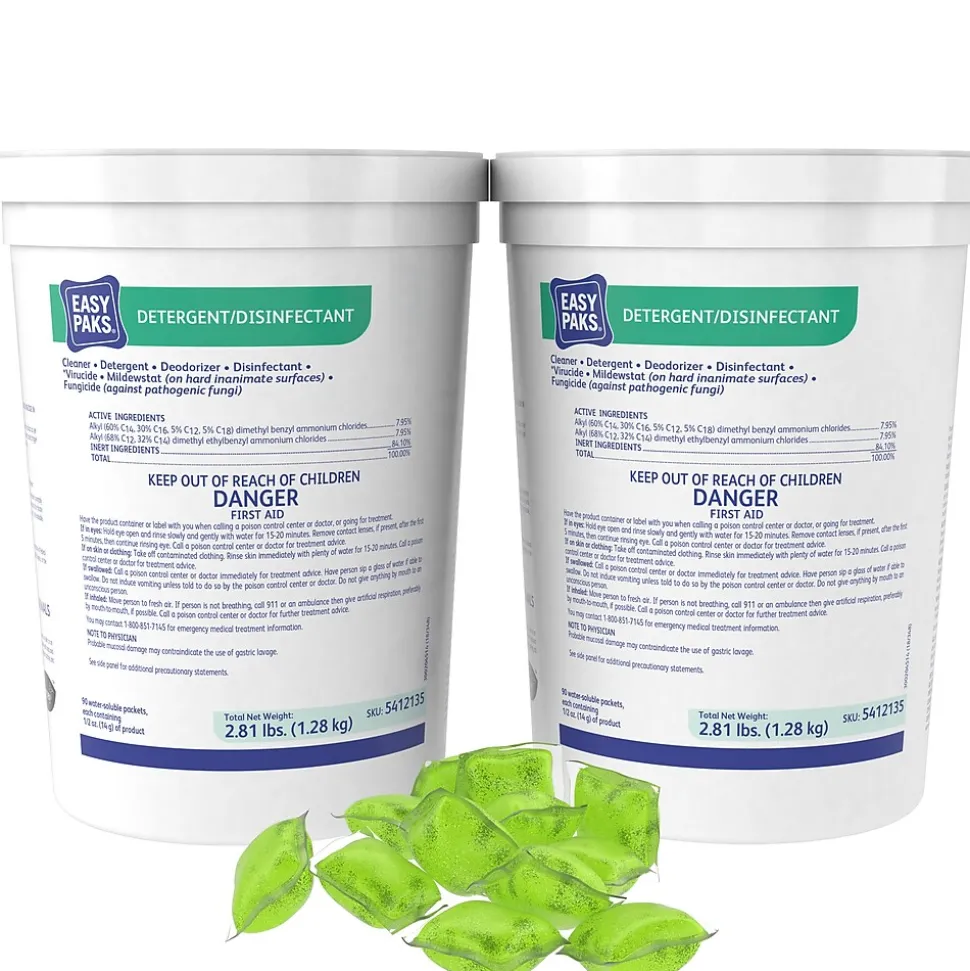 Easy Paks Detergent/Disinfectant, Original Scent, .5 oz. Packets, 90/Tub, 2 Tubs/Carton (DVO5412135)