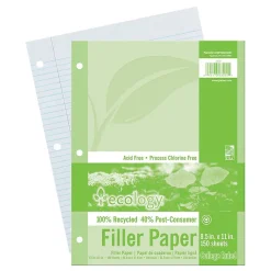 Ecology College Ruled Filler Paper, 8.5" x 11", 3-Hole Punched, 150 Sheets/Pack, 6/Bundle (PAC3202-6)