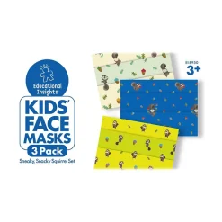 Educaitonal Insights Sneaky, Snacky Squirrel Reusable Cloth Face Mask, Kids, White/Blue/Yellow, 3/Pack (8950)