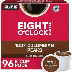 Eight O'Clock 100% Colombian Peaks Coffee, Keurig K-Cup Pod, Medium Roast, 24/Box, 4 Boxes/Carton (6407CT)