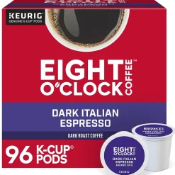 Eight O'Clock Dark Italian Espresso Coffee, Keurig K-Cup Pod, Dark Roast, 96/Carton (6408CT)