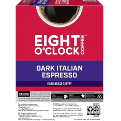 Eight O'Clock Dark Italian Espresso Coffee, Keurig K-Cup Pod, Dark Roast, 96/Carton (6408CT)