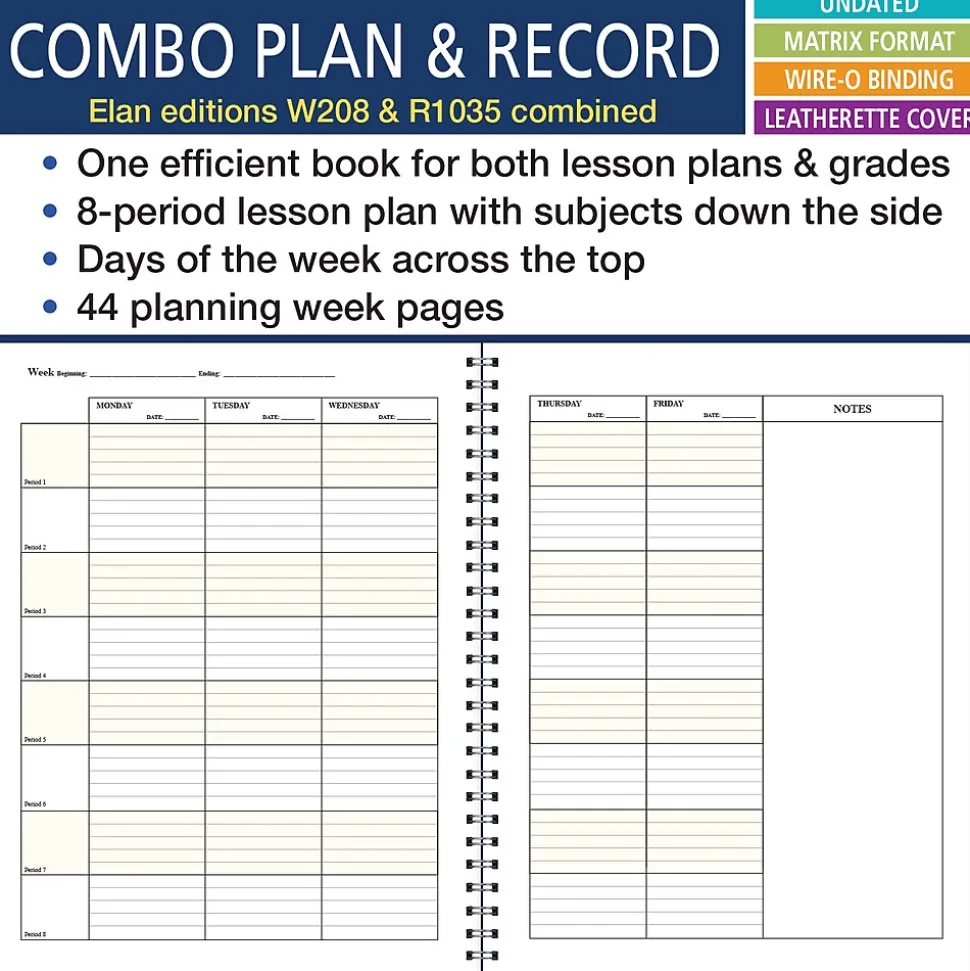 ELAN Undated Combination Plan and Record Book, 8.5" x 11", 30/Pack (PR8-1035-CP)