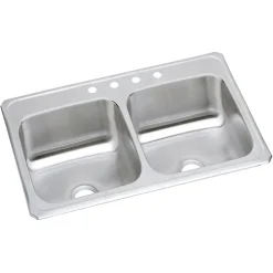 Elkay Celebrity 4-Hole Dual-Bowl Drop-In Kitchen Sink, 22" x 43" x 6.88", Stainless Steel, Brushed Satin (CR43224)