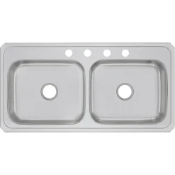 Elkay Celebrity 4-Hole Dual-Bowl Drop-In Kitchen Sink, 22" x 43" x 6.88", Stainless Steel, Brushed Satin (CR43224)