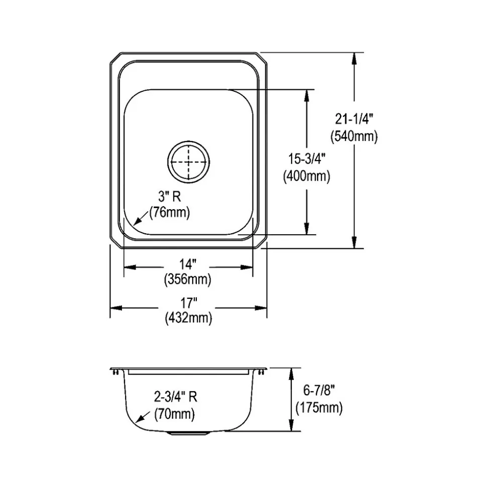 Elkay Celebrity 3-Hole Single-Bowl Drop In Sink, 21.25" x 17" x 6.88", Stainless Steel, Brushed Satin (CR17213)