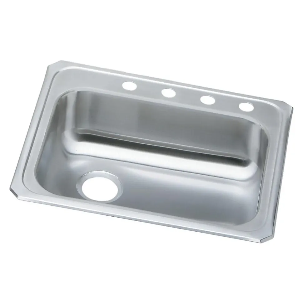 Elkay Celebrity 4-Hole Single-Bowl Drop In Kitchen Sink, 21.25" x 25" x 5.38, Stainless Steel, Brushed Satin (GECR2521L4)