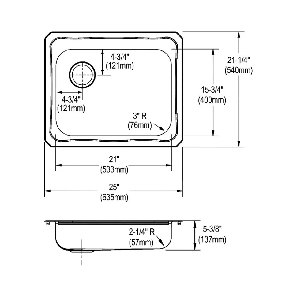Elkay Celebrity 4-Hole Single-Bowl Drop In Kitchen Sink, 21.25" x 25" x 5.38, Stainless Steel, Brushed Satin (GECR2521L4)