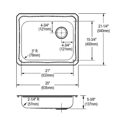 Elkay Celebrity 3-Hole Single-Bowl Drop In Kitchen Sink, 21.25