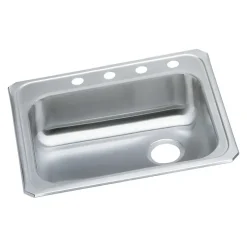 Elkay Celebrity 4-Hole Single-Bowl Drop In Kitchen Sink, 21.25" x 25" x 5.38", Stainless Steel, Brushed Satin (GECR2521R4)