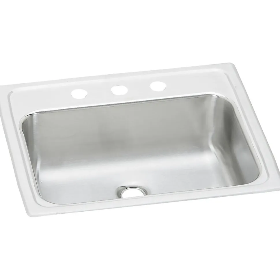 Elkay Celebrity 3-Hole Single-Bowl Drop In Bathroom Sink with Overflow, 17" x 19" x 6.13", Stainless Steel, Brushed Satin