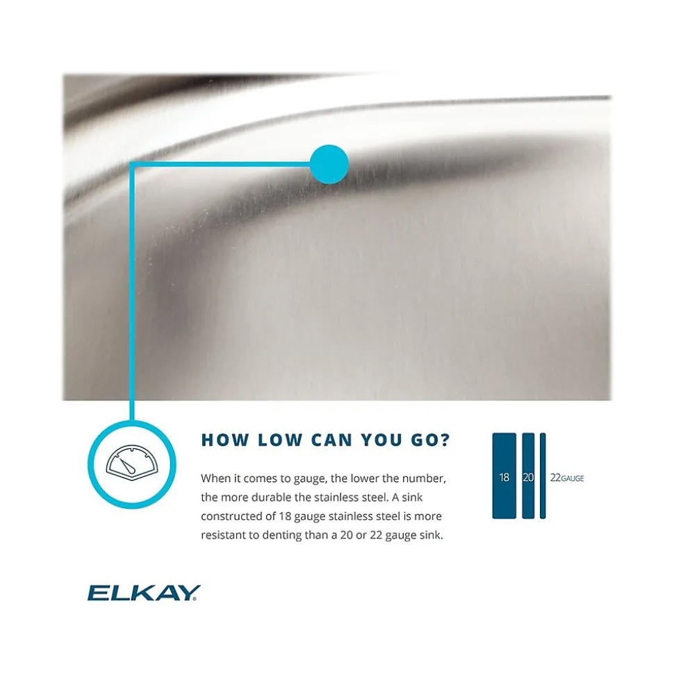 Elkay Celebrity 1-Hole Single-Bowl Drop-In Kitchen Sink, 20" x 17" x 7.13", Stainless Steel, Brushed Satin (PSR17201)