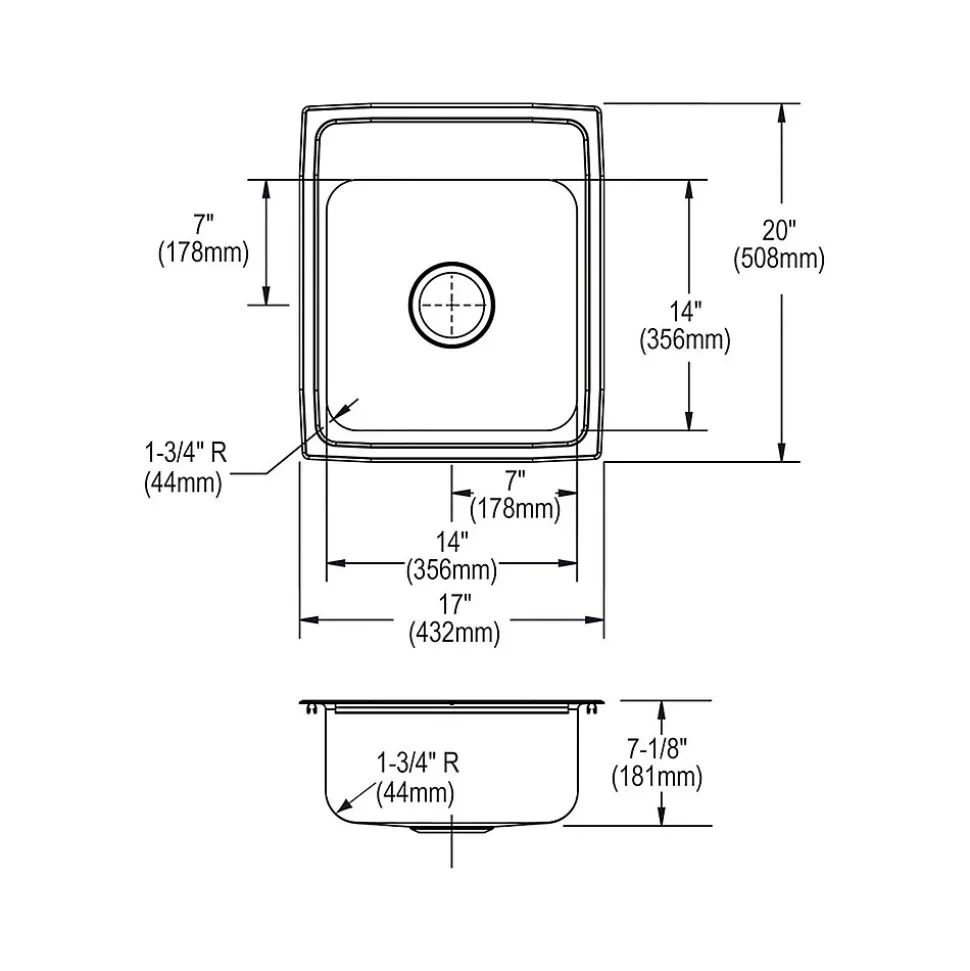 Elkay Celebrity 1-Hole Single-Bowl Drop-In Kitchen Sink, 20" x 17" x 7.13", Stainless Steel, Brushed Satin (PSR17201)