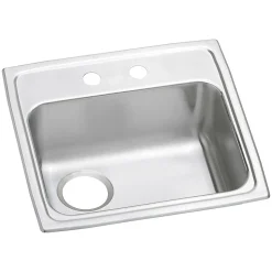 Elkay Celebrity 2-Hole Single-Bowl Drop-In Kitchen Sink, 19" x 19.5" x 5.5", Stainless Steel, Brushed Satin (PSRADQ191955L2)
