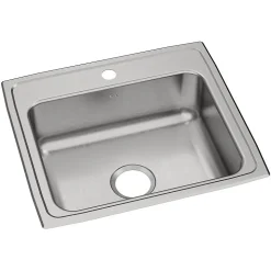 Elkay Celebrity 1-Hole Single-Bowl Drop-In Kitchen Sink, 19.5" x 22" x 7.13", Stainless Steel, Brushed Satin (PSR17201)