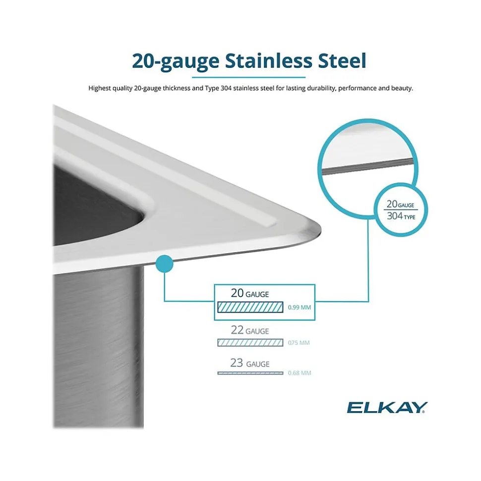 Elkay Celebrity 1-Hole Single-Bowl Drop-In Kitchen Sink, 19.5" x 22" x 7.13", Stainless Steel, Brushed Satin (PSR17201)