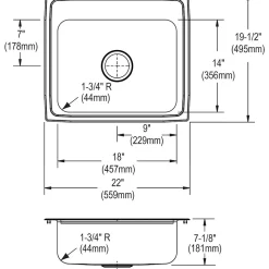 Elkay Celebrity Stainless Steel 22" x 19-1/2" x 7-1/8", Single Bowl Top Mount Sink (PSR22193)