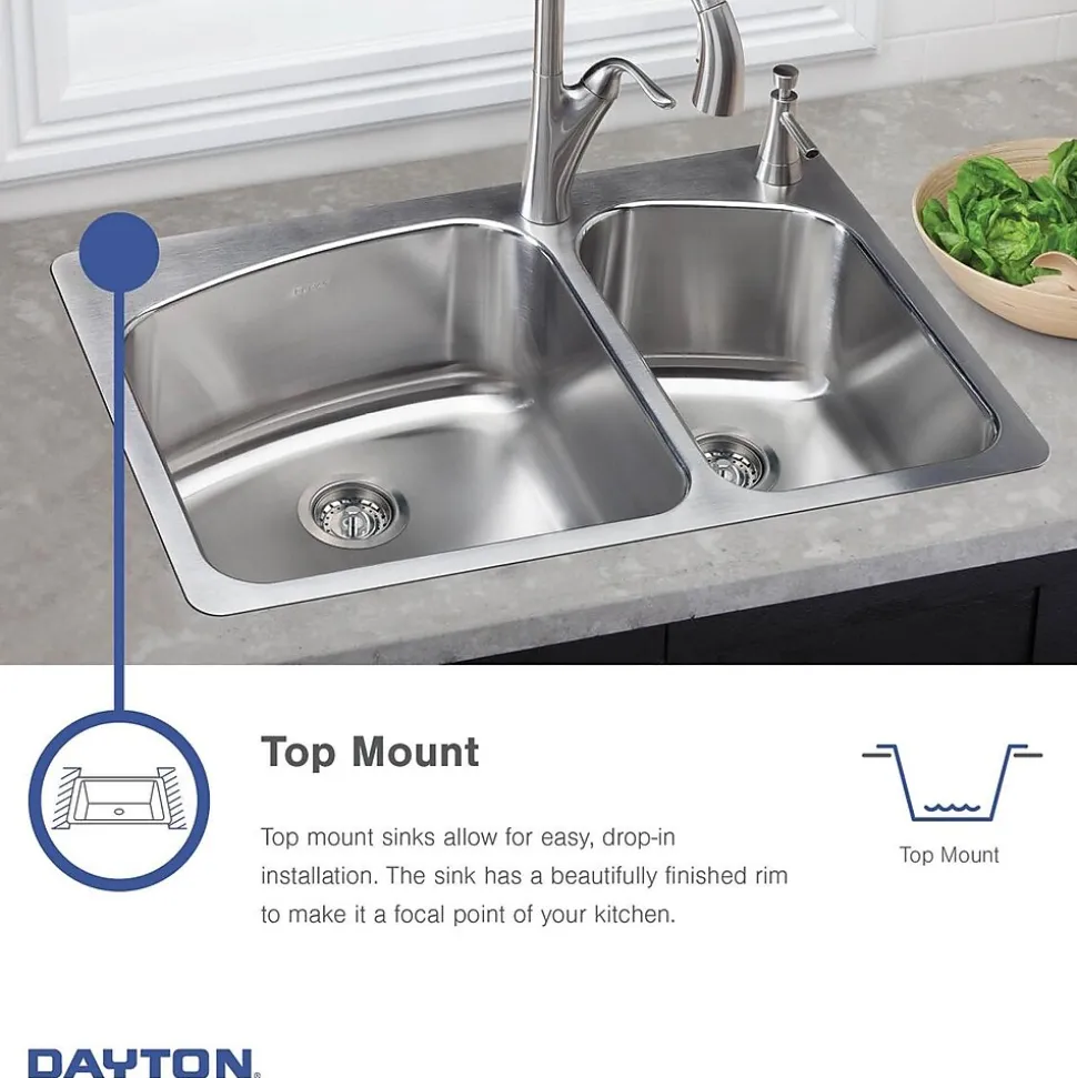 Elkay Dayton Stainless Steel 15" x 15" x 5-3/16", Single Bowl Top Mount Bar Sink, Satin (D115161)