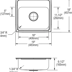 Elkay Gourmet 19" Single Basin Drop In Stainless Steel Kitchen Sink (LRADQ1918650)