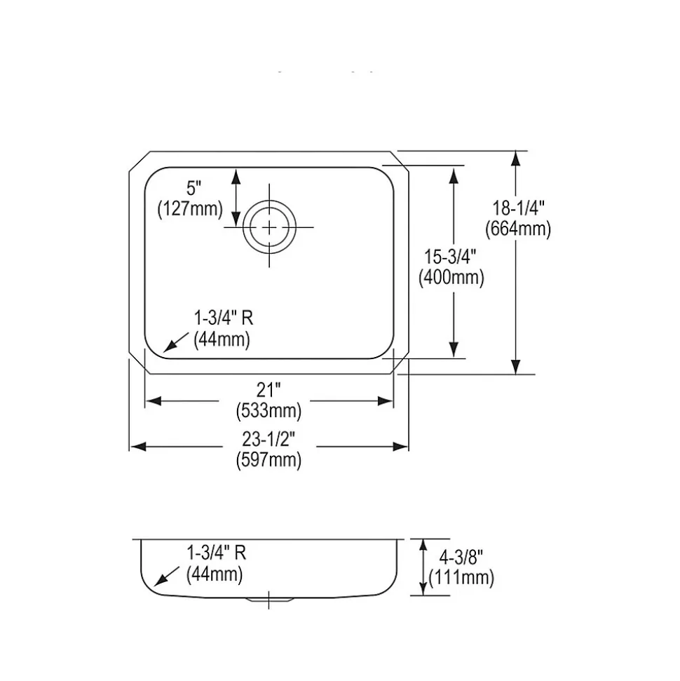 Elkay Lustertone Classic Single-Bowl Undermount Sink, 18.25" x 23.5" x 4.38", Stainless Steel, Lustrous Satin (ELUHAD211545)