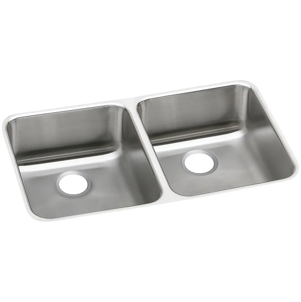 Elkay Lustertone Classic Double-Bowl Undermount Sink, 16.5" x 31.75" x 5.38", Stainless Steel, Lustrous Satin (ELUHAD321655)