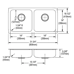 Elkay Lustertone Classic Double-Bowl Undermount Sink, 16.5