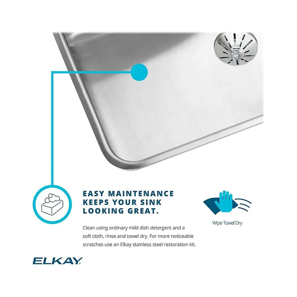 Elkay Lustertone Classic Single-Bowl Undermount Sink w/Perfect Drain, 18.5" x 18.5" x 6.88", Stainless Steel, Lustrous Satin