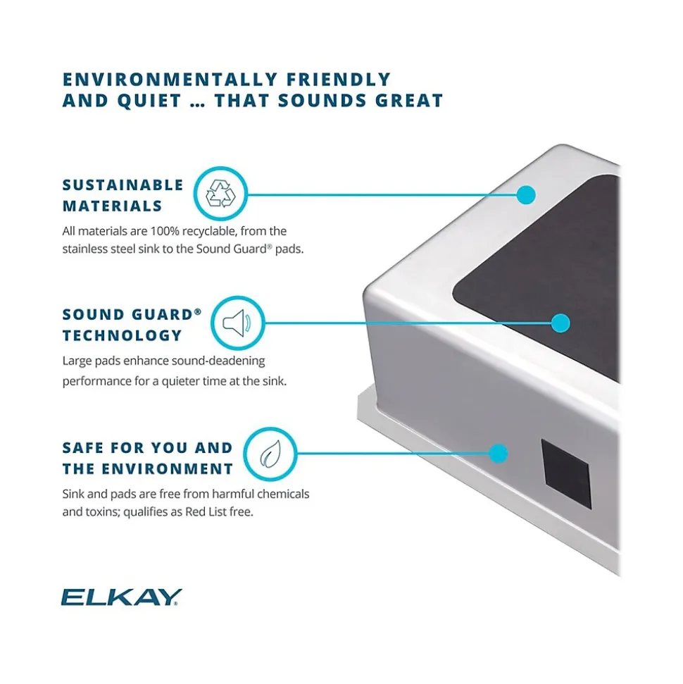 Elkay Lustertone Classic Single-Bowl Undermount Sink w/Perfect Drain, 18.5" x 18.5" x 6.88", Stainless Steel, Lustrous Satin