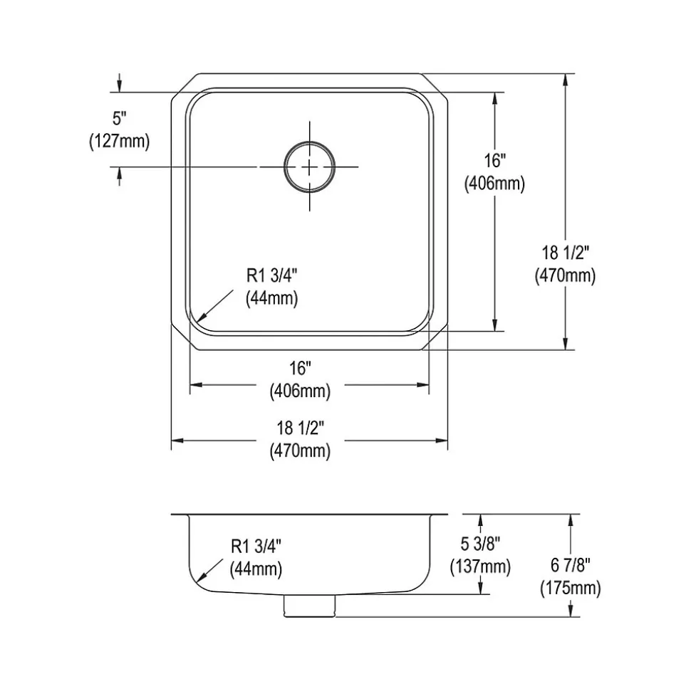 Elkay Lustertone Classic Single-Bowl Undermount Sink w/Perfect Drain, 18.5" x 18.5" x 6.88", Stainless Steel, Lustrous Satin