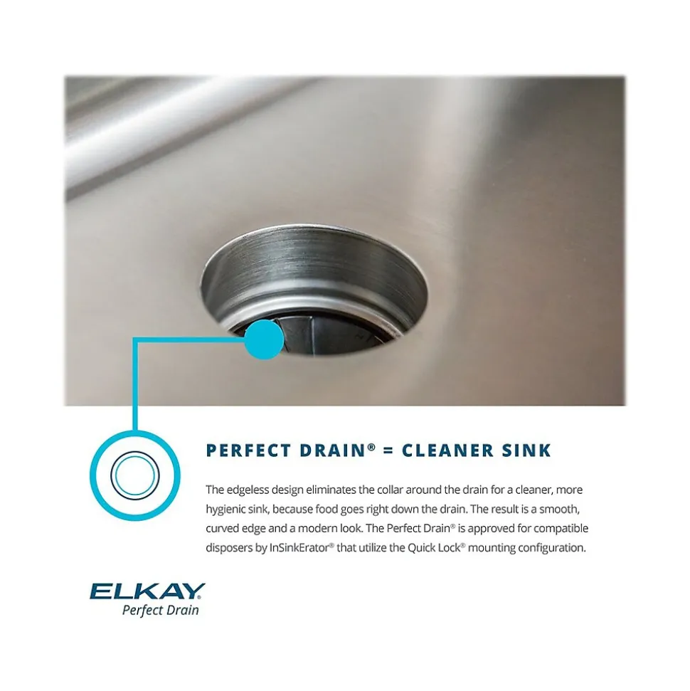 Elkay Lustertone Classic Single-Bowl Undermount Sink w/Perfect Drain, 18.5" x 14" x 6.88", Stainless Steel, Lustrous Satin