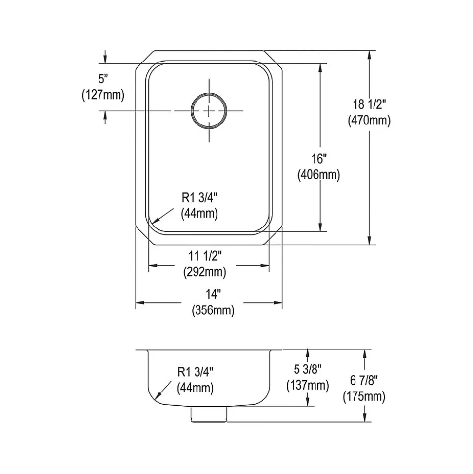 Elkay Lustertone Classic Single-Bowl Undermount Sink w/Perfect Drain, 18.5" x 14" x 6.88", Stainless Steel, Lustrous Satin