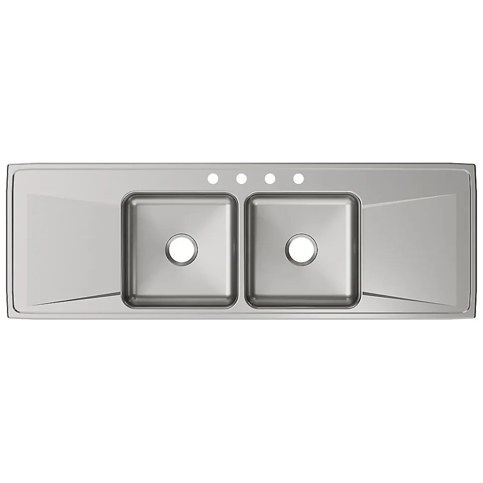 Elkay Lustertone Classic 4-Hole Double-Bowl Drop-in Sink with Drainboard, 22" x 66" x 7.63", Stainless Steel, Lustrous Satin