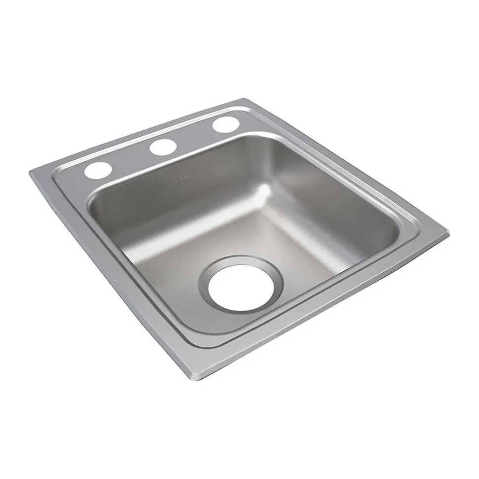 Elkay Lustertone Classic 3-Hole Single-Bowl Drop In Sink, 17.5" x 15" x 5.5", Stainless Steel, Lustrous Satin (LRAD1517553)