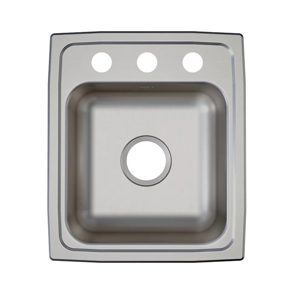 Elkay Lustertone Classic 3-Hole Single-Bowl Drop In Sink, 17.5" x 15" x 5.5", Stainless Steel, Lustrous Satin (LRAD1517553)