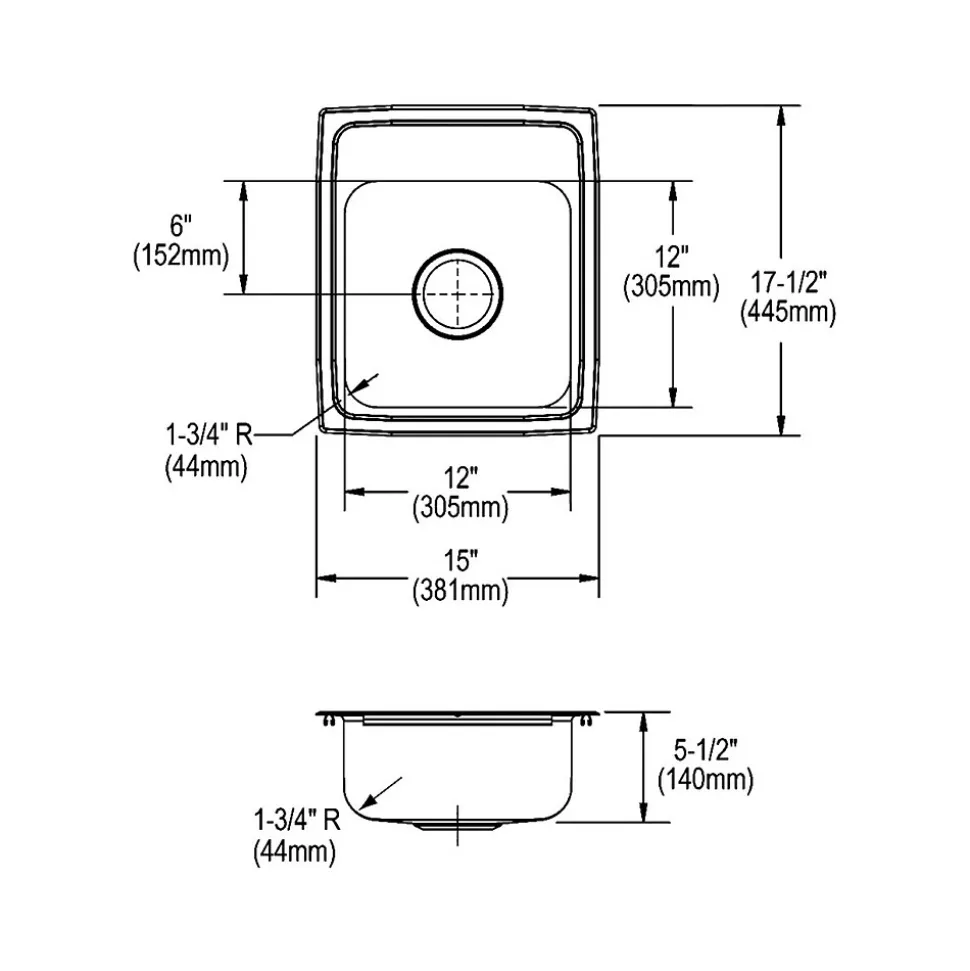 Elkay Lustertone Classic 3-Hole Single-Bowl Drop In Sink, 17.5" x 15" x 5.5", Stainless Steel, Lustrous Satin (LRAD1517553)