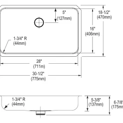 Elkay Lustertone Stainless Steel 30-1/2" x 18-1/2" x 5-3/8", Single Bowl Undermount ADA Sink with Perfect Drain (ELUHAD281655PD)